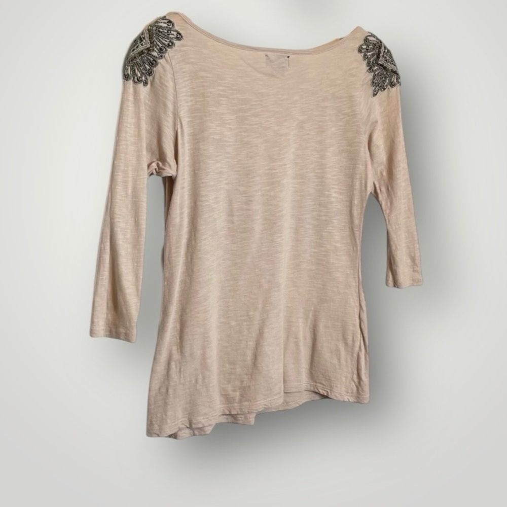 Deletta Anthropologie | Corinthian Beaded Sequin Top Pleated Neck 3/4 Sleeve - Picture 5 of 9